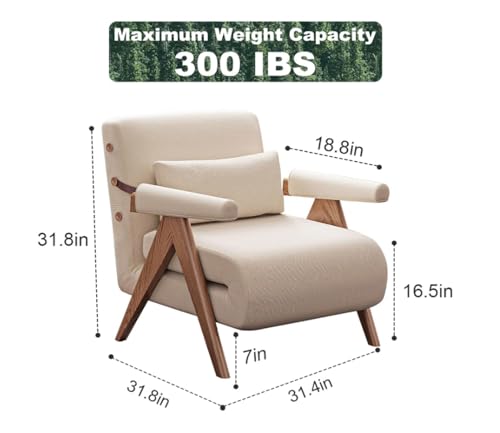 Residential Convertible Sofa Bed Chair,3-in-1 Sofa Sleep Chairs| Adjustable Backrest |Sleeper Chair Pull Out Bed | Living Room/Bedroom/Office | Adults | Beige, White
