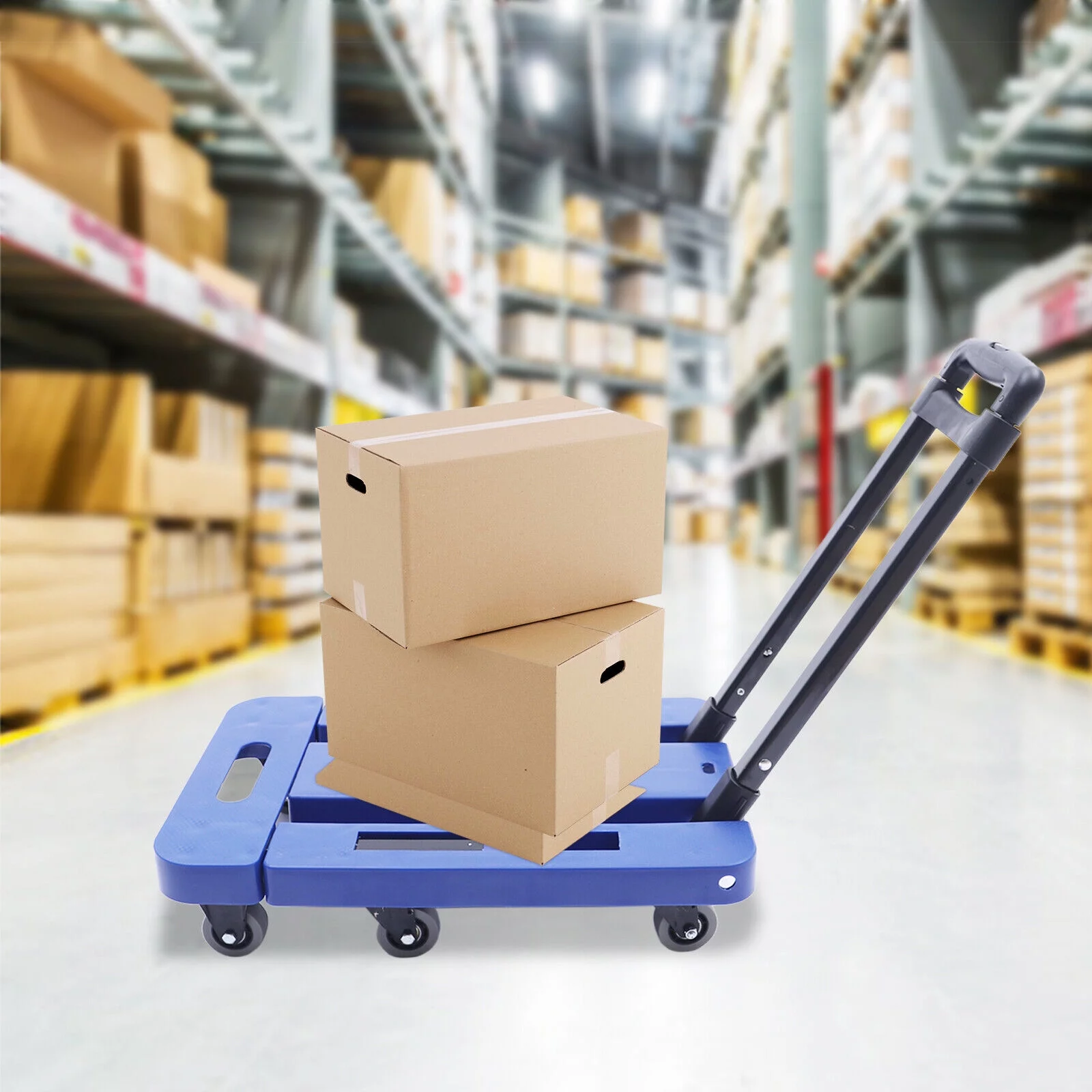 220lbs Carrying Cart Folding Dolly Trolley W/ 6 Wheels