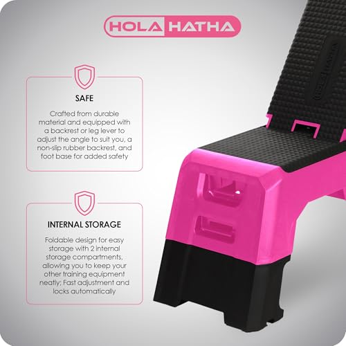 HolaHatha Adjustable Multi-Functional Exercise Bench 440 Pound Capacity Foldable Incline Deck, 8.5 to 14.5 Inch Height, Compact Design,