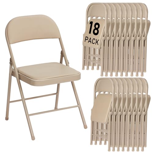 6 Pack Gray Folding Chairs with Padded Cushion and Back for Outside Portable Stackable Commercial Foldable Chairs with Steel Frame for Events Office Wedding Party, 350lbs Capacity