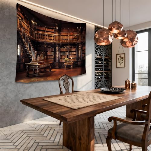QGHOT Medieval Bookshelf Tapestry Vintage Library Bookcase Tapestry Wall Hanging Victorian Office Zoom Video Backdrop Old Books for Study Room Bedroom Living Room Decor 78.7L x 104W