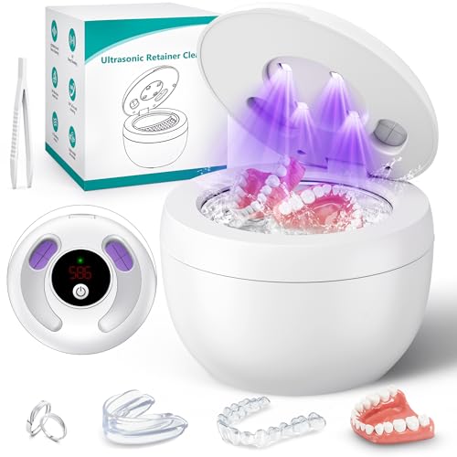 Upgraded Ultrasonic Retainer Cleaner Machine, 45kHz Ultrasonic Dentures Cleaner for Night Guards, Braces, Aligner, Toothbrush, Jewelry and More, 200ML Capacity, Black