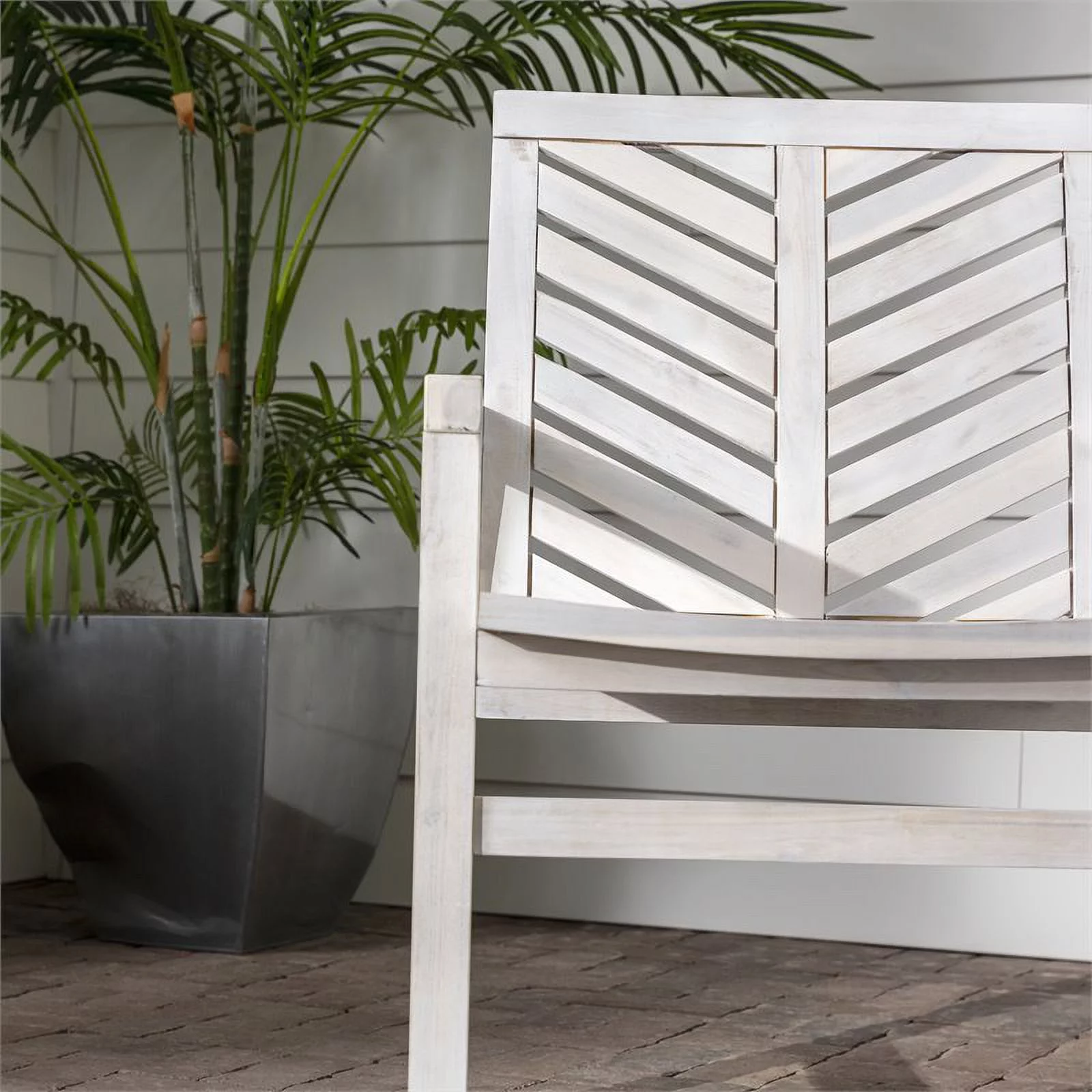 Walker Edison Vincent Solid Wood Patio Chair in White Wash (Set of 2)