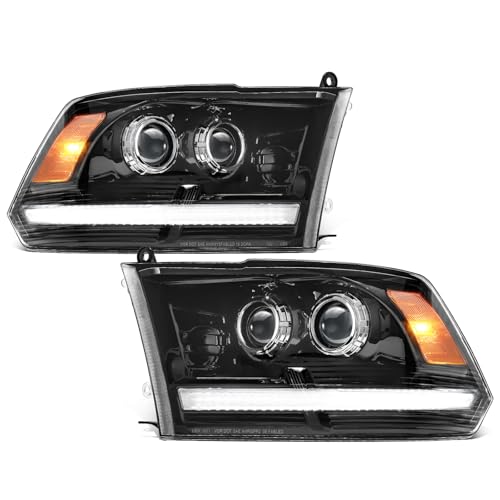 Partsam Full LED Headlights Assembly Compatible with 2009-2018 Ram 1500 2500 3500, DOT Approved Dual Projector Assembly Pair with Start Animation DRL Sequential Turn Signal Hi/Low Beam 6500K 12V IP67