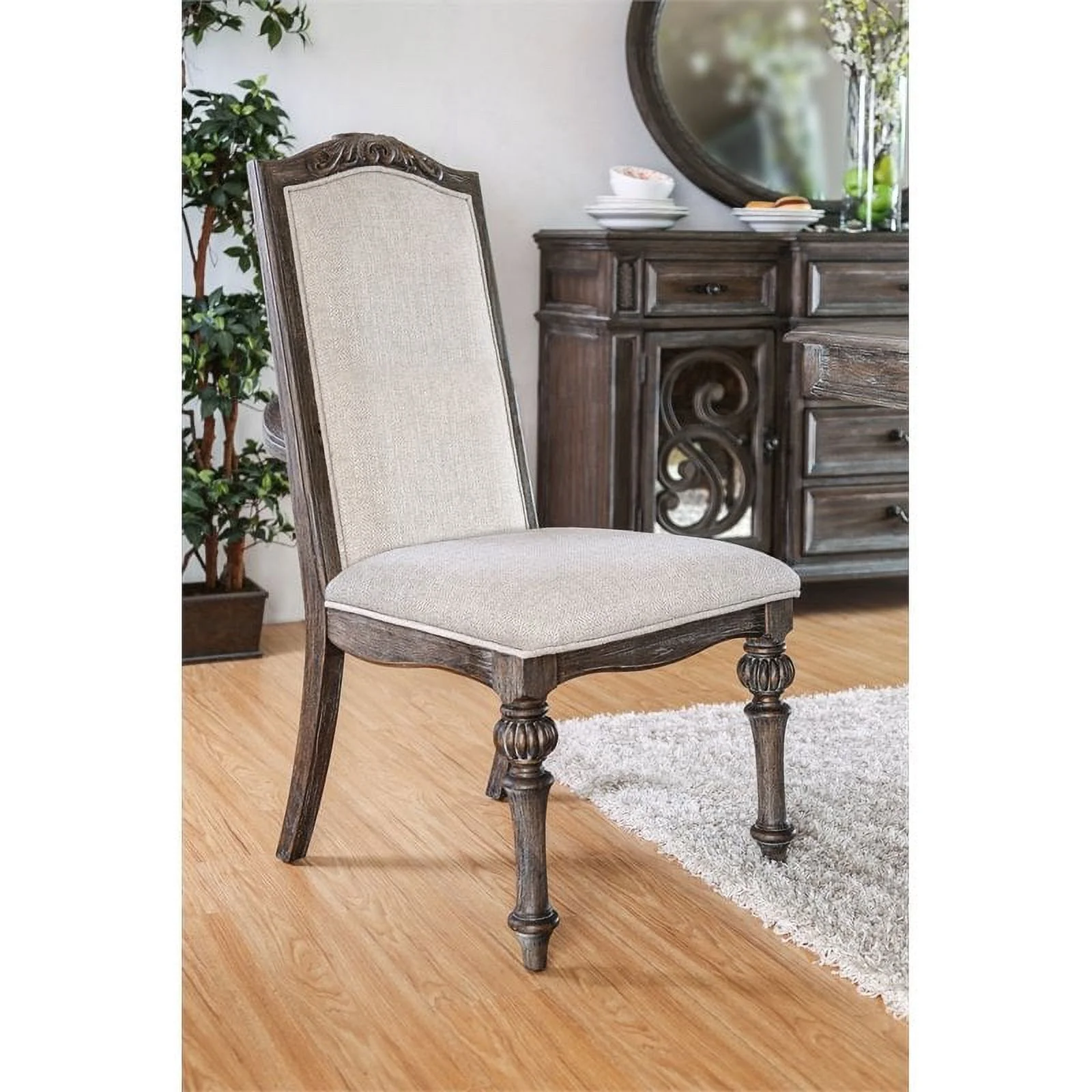 Furniture of America Clyde Fabric Padded Dining Chair in Natural Tone (Set of 2)