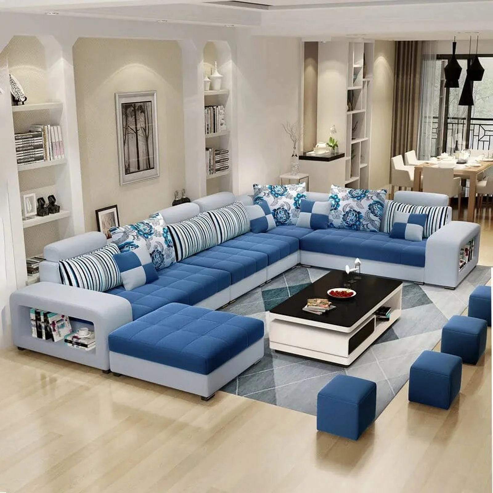Living Room Furniture Modern Fabric Sofa European Sectional  Set 1909