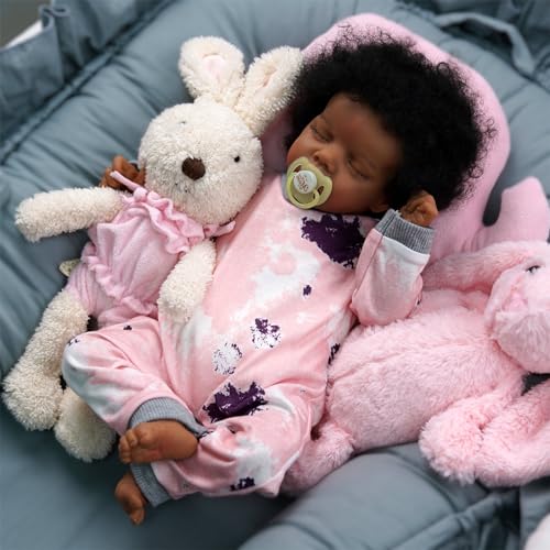 BABESIDE Lifelike Reborn Baby Dolls Black - 17-Inch Baby-Soft Body & Curls Realistic-Newborn Baby Doll African American Real Life Baby Dolls Cloth Body w/Gift Box for Kids