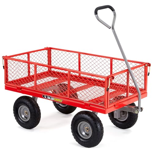 Gorilla Carts Steel Utility Wagon w/ Removable Side Panels, 1000 lb Capacity, Gray - Outdoor Flatbed Cart with 49