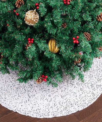 Mr. Pen- Silver Sequin Christmas Tree Skirt and Tree Collar, 24 Inch Base Cover, 24.8 Inch Foldable Sparkling Sequin Trees Skirt Collar, Christmas Skirt Tree