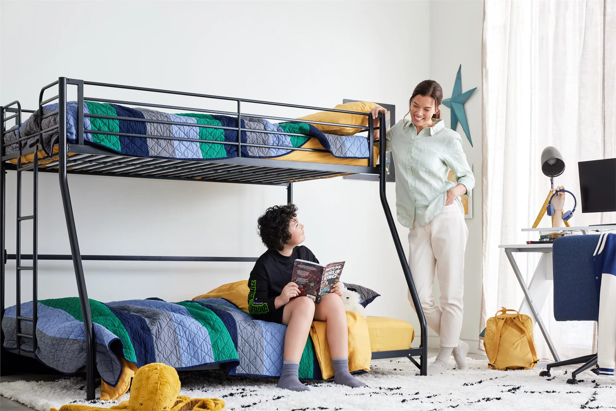 DHP Daven Easy Assembly Twin-over-Full Metal Bunk Bed, Black