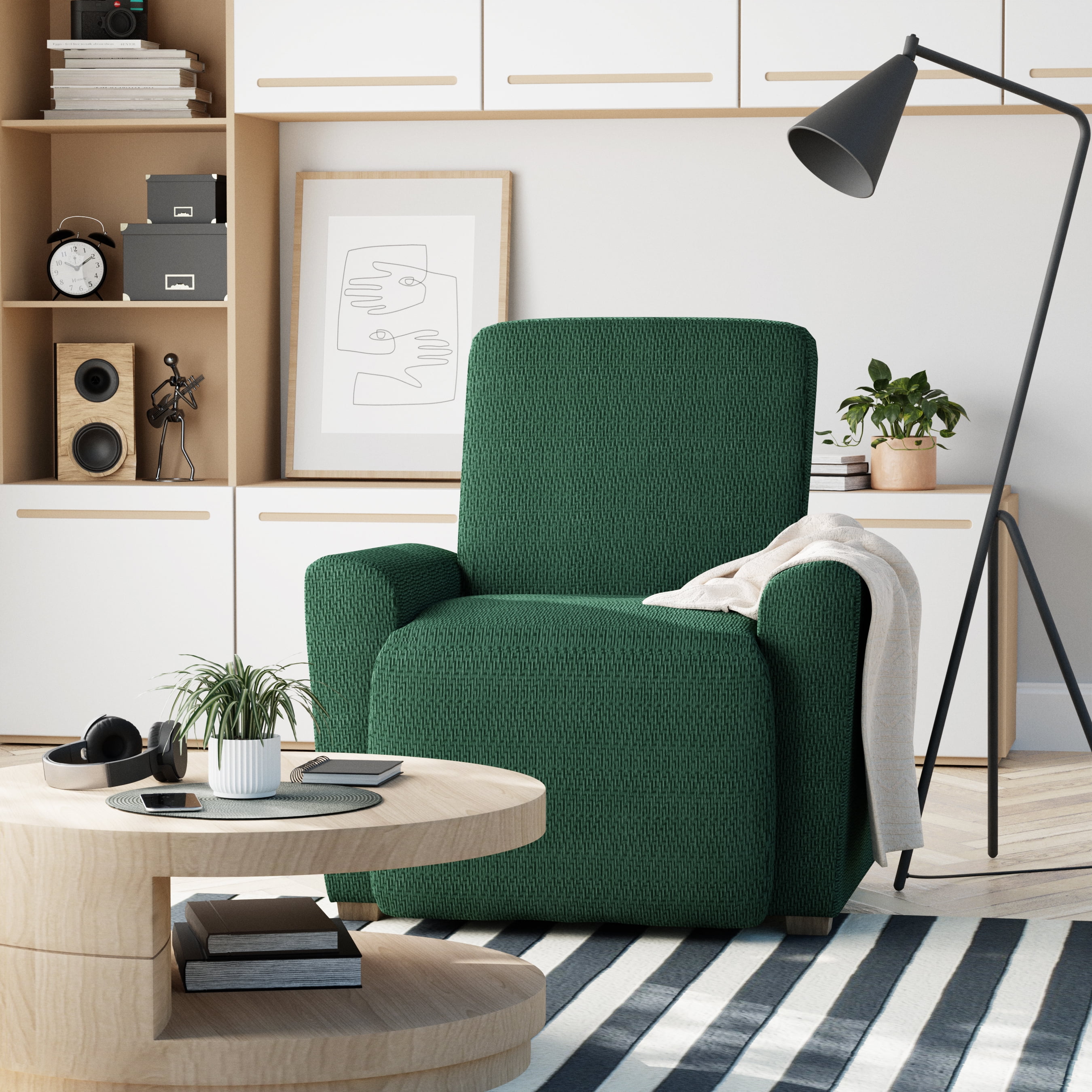 Zenna Home Simply Fit 4-Piece Steps Stretch Recliner Slipcover, Spruce