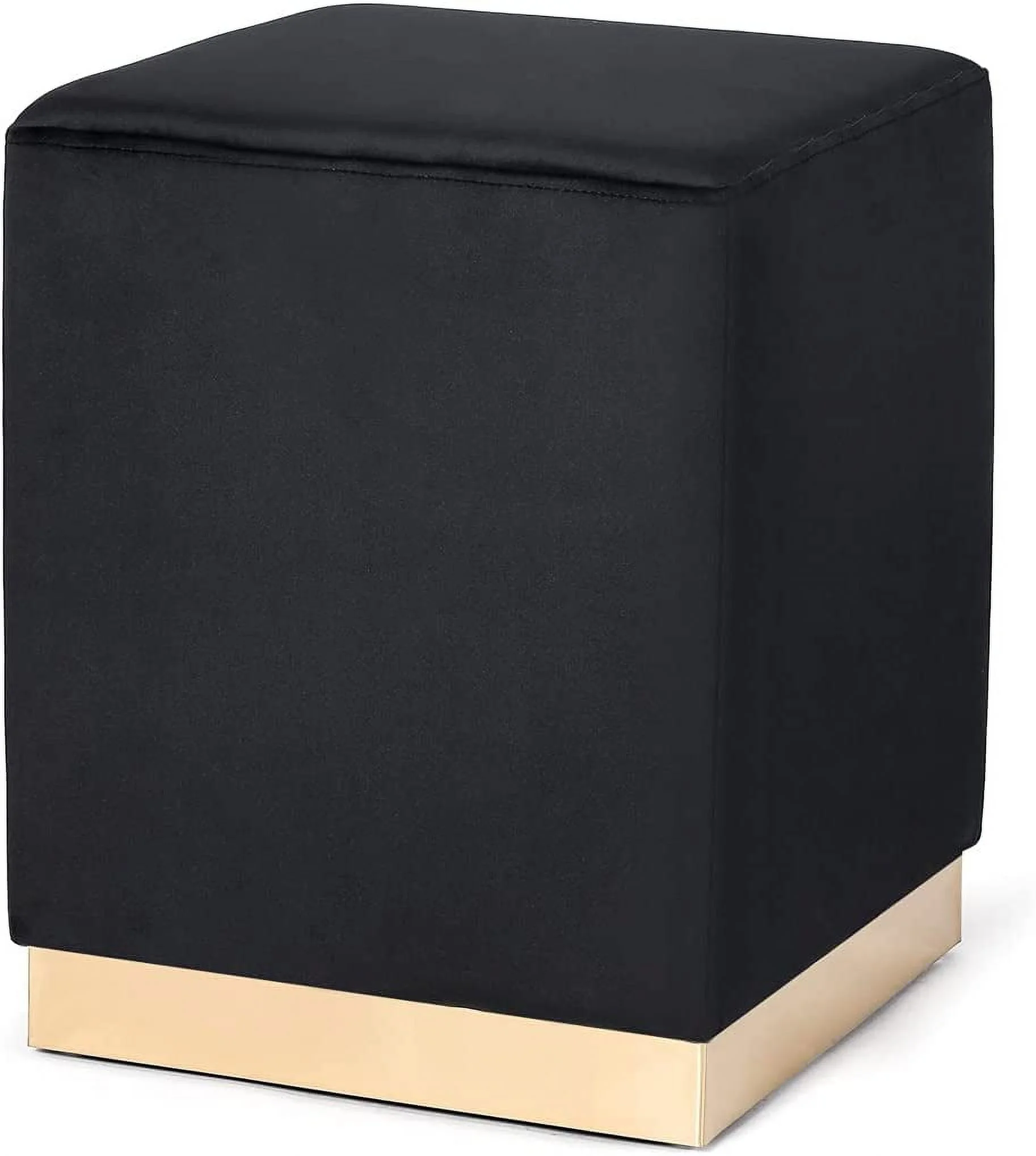 Square Ottoman Footrest Velvet Padded Vanity Stool Trim Footstool Coffee Table For Living Room Bedroom Entryway (Black)