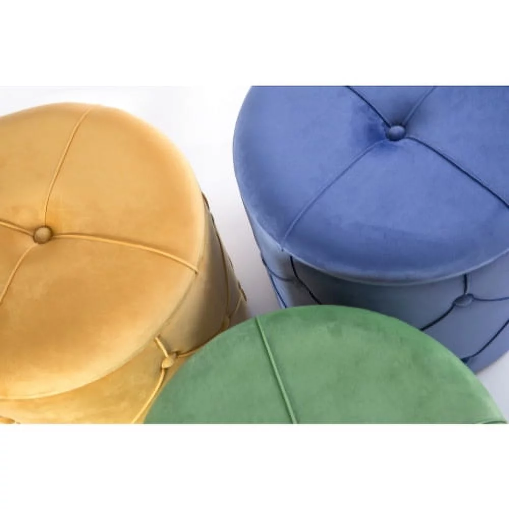Fabulaxe  15.75 x 15.5 in. Round Wooden Velvet Ottoman Stool with Lid, Yellow