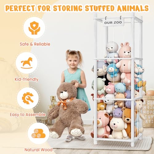 Stuffed Animal Storage & Organizer, Wooden Cute Zoo Toy Holder for Toddler Rooms, Playrooms & Bedrooms