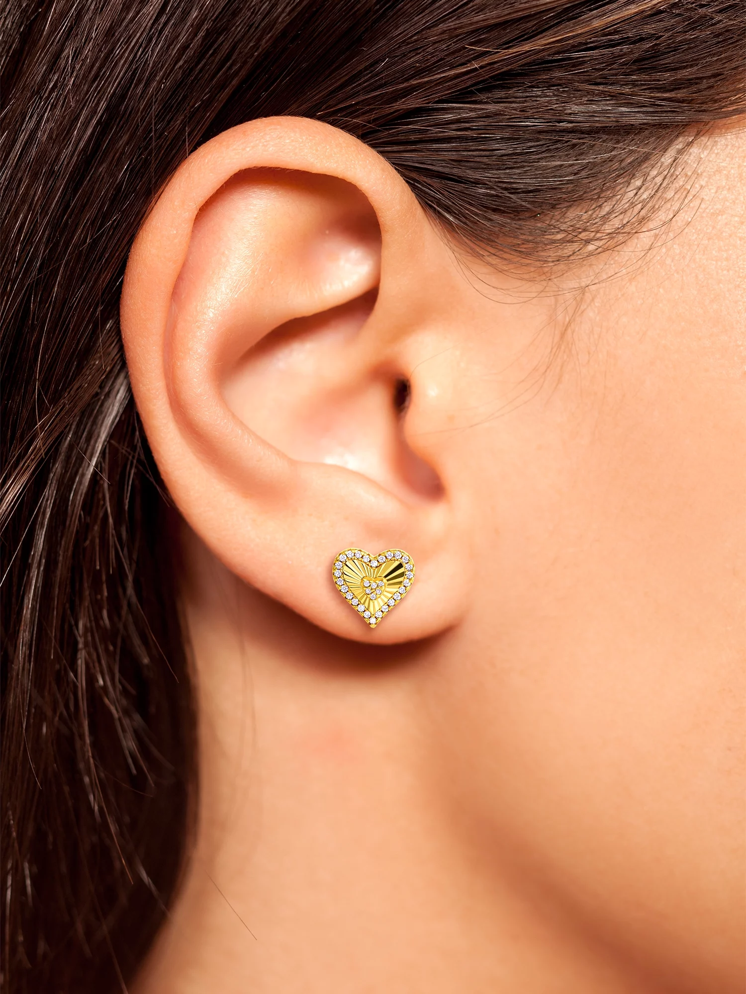 JS Jessica Simpson Women’s Sterling Silver 14KT Gold Plated Cubic Zirconia Heart Stud Earring