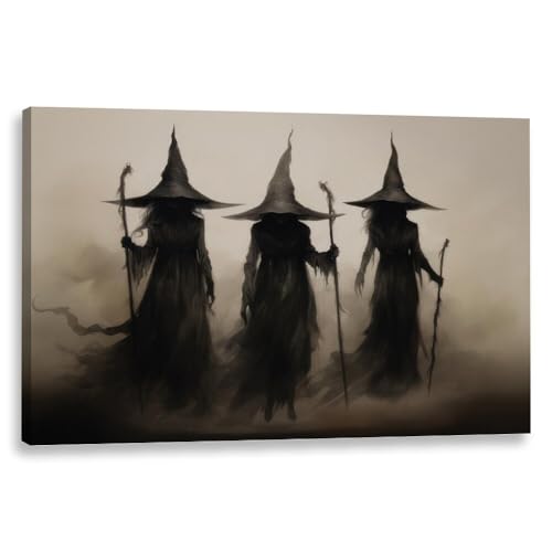 Horror Halloween Decor Wall Art Print Three Witches In The Forest Vintage Posters Decor Autumn Beautiful Witches Forest Canvas Printing For Living Room Bedroom 24x36inch Unframed