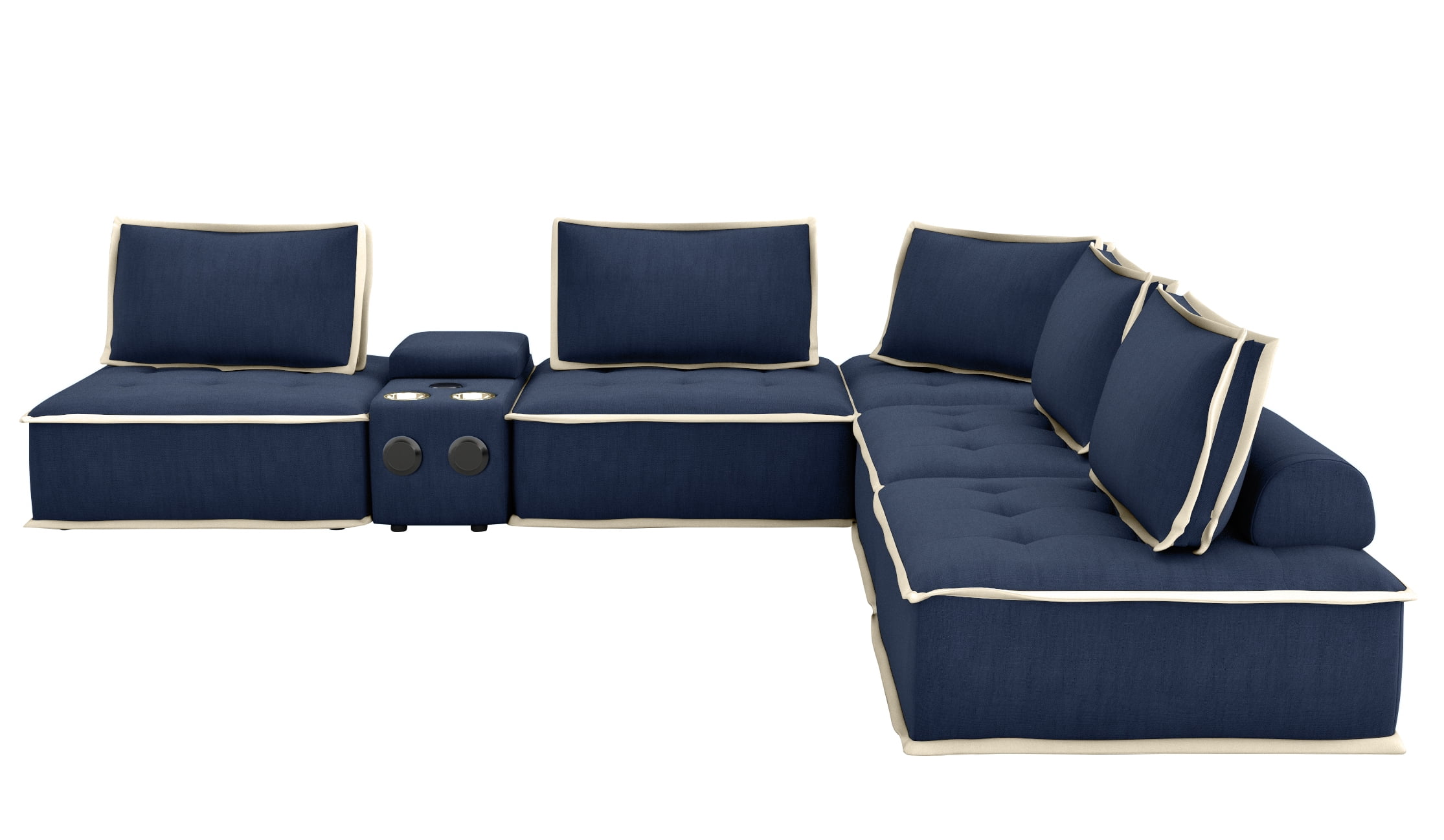 Pixie 6Pc Sectional Module Sofa/Speaker Console USB Storage/Blue/Cream Fabric