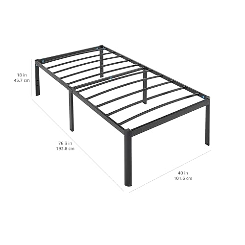 Amazon Basics Sturdy Heavy-Duty Non-Slip Platform Bed Frame Full Size Storage, Steel Slat Support, Noise Free, Easy Assembly, 18 Inch Black