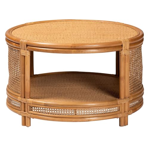 bali & pari Louis Rattan Coffee Table, 2-Tier, Light Honey