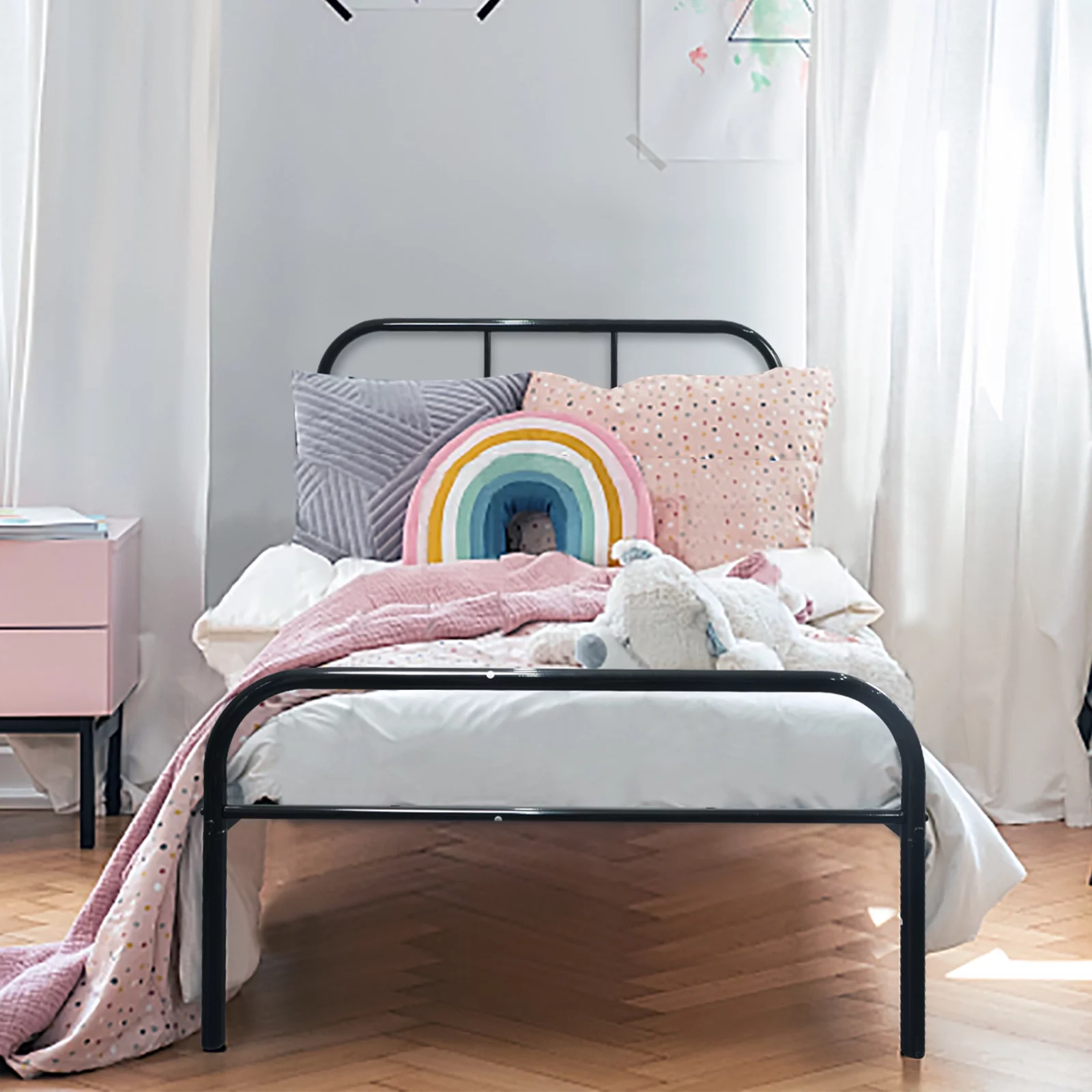 Voilamart Twin XL Metal Bed Frames with Headboard and Footboard, Single 6 Legs & 17 Slats Twin Bed Frame Platform Mattress Foundation for Kids Adult, No Box Springs Needed, Black