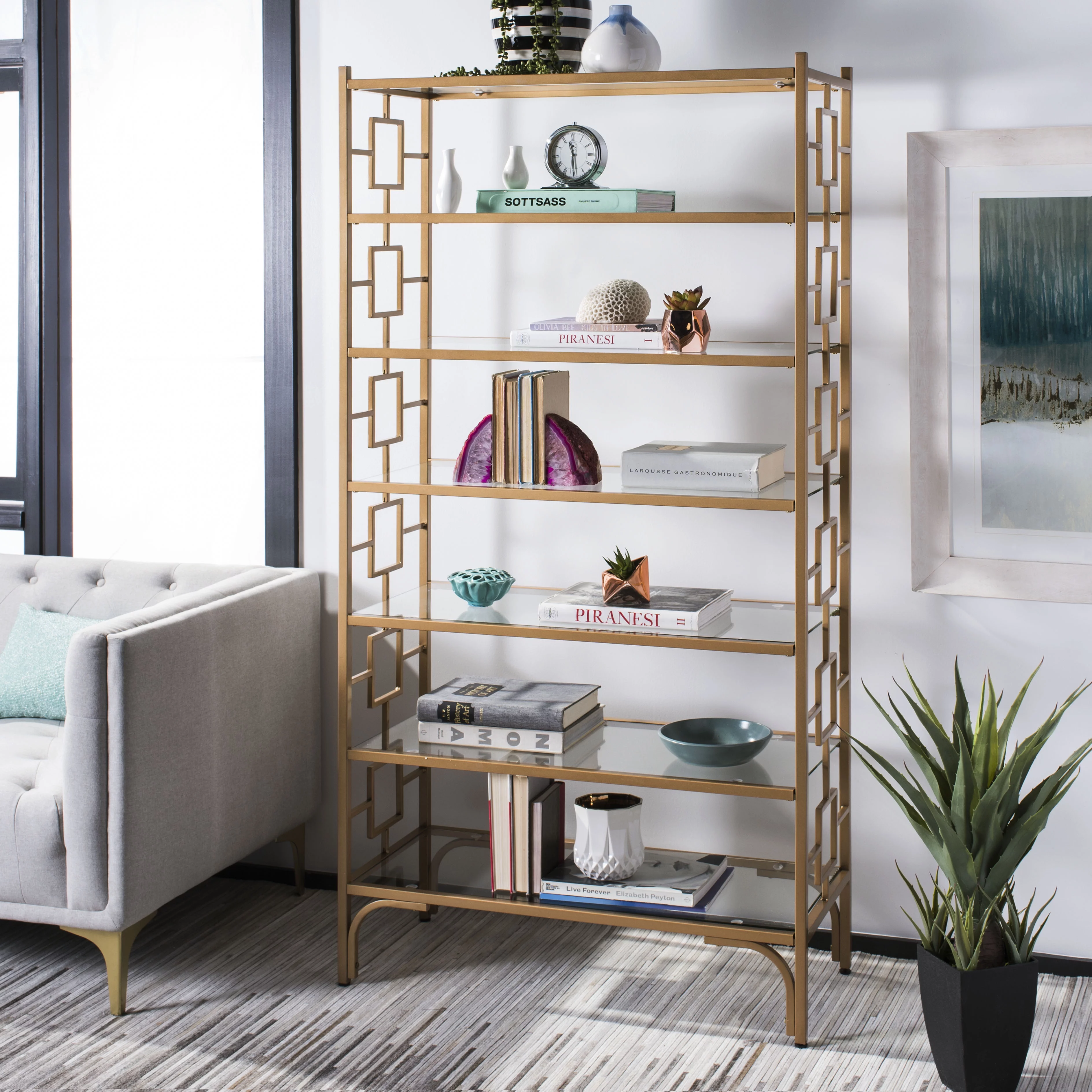 SAFAVIEH Brooklyn Modern 7 Tier Etagere, Gold/Clear