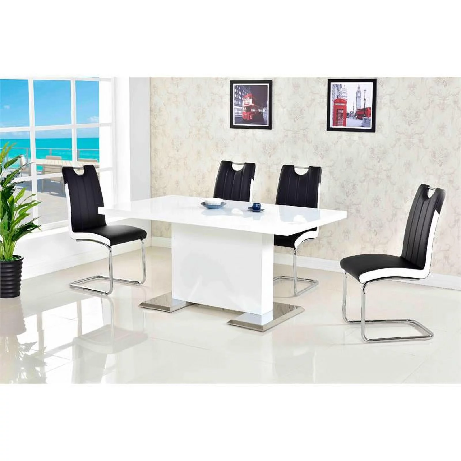 Pemberly Row Faux Leather Modern Dining Side Chair in Black/White (Set of 2)