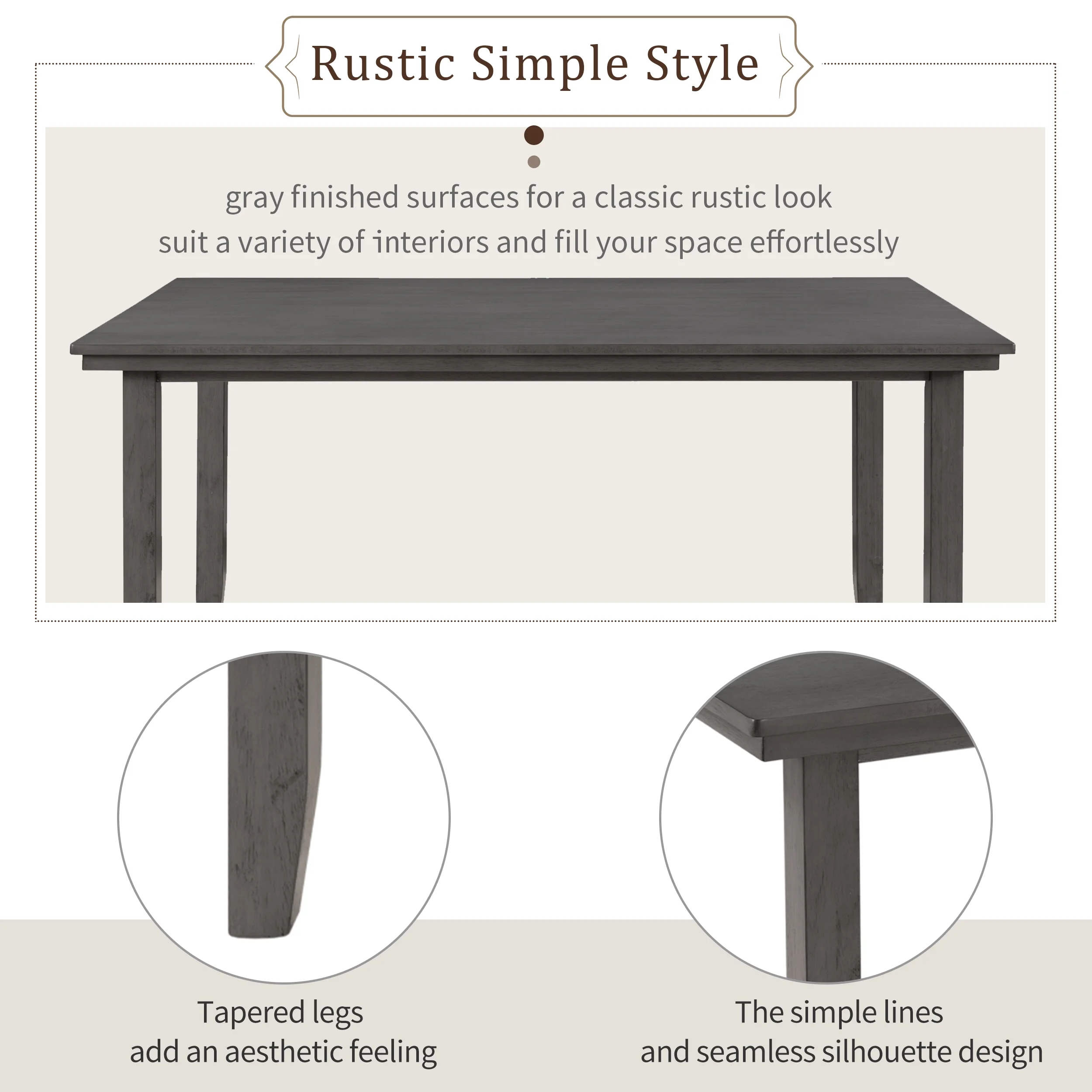 CoSoTower Dining Room Table And Chairs With Bench, Rustic Wood Dining Set, Set Of 6, Gray