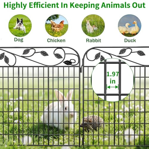 AMAGABELI GARDEN & HOME 4 Pack 44inch High 12ft Long Decorative Garden Fence Panels Border,Dog Fence for The Yard Outdoor Rustproof Animal Barrier Dogs Garden fencing Black