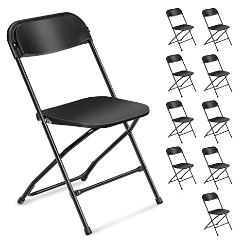 VINGLI 4 Pack Black Folding Chairs, Portable Stackable Plastic Folding Chairs with Robust Metal Frame, Indoor and Outdoor Events, Parties, Banquet,Weddings, Office Settings