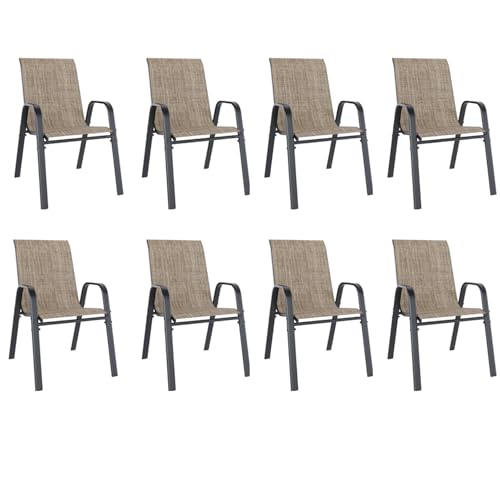 Patio Dining Chairs Set of 4 Outdoor Stackable Dining Chairs for All Weather 330lbs Capacity Heavy Duty Textilene Fabric Rustproof Metal Frame Patio Furniture for Backyard Garden Poolside (Brown)