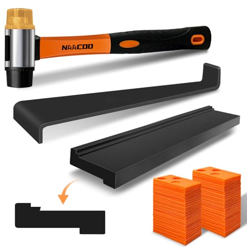 Laminate/Vinyl Flooring Tools, NAACOO Tapping Block for Vinyl Plank Flooring - Double Sided with Notches, Pull Bar, 40Pcs Floor Spacers, Rubber Mallet. Universal Floor Installation kit.