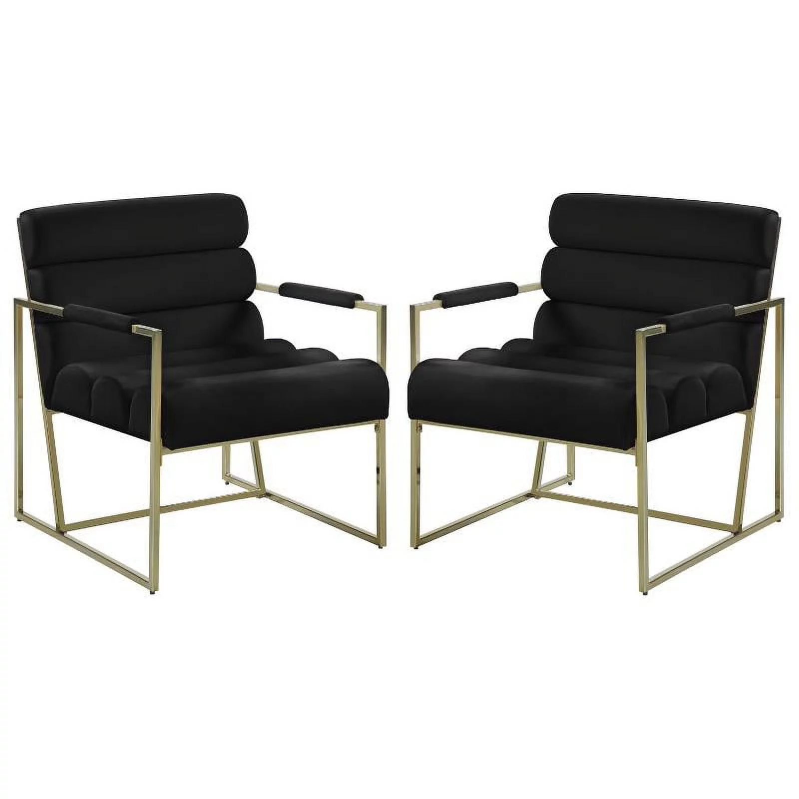 Home Square Zayne Black Velvet Accent Chair with Gold Iron Frame - Set of 2