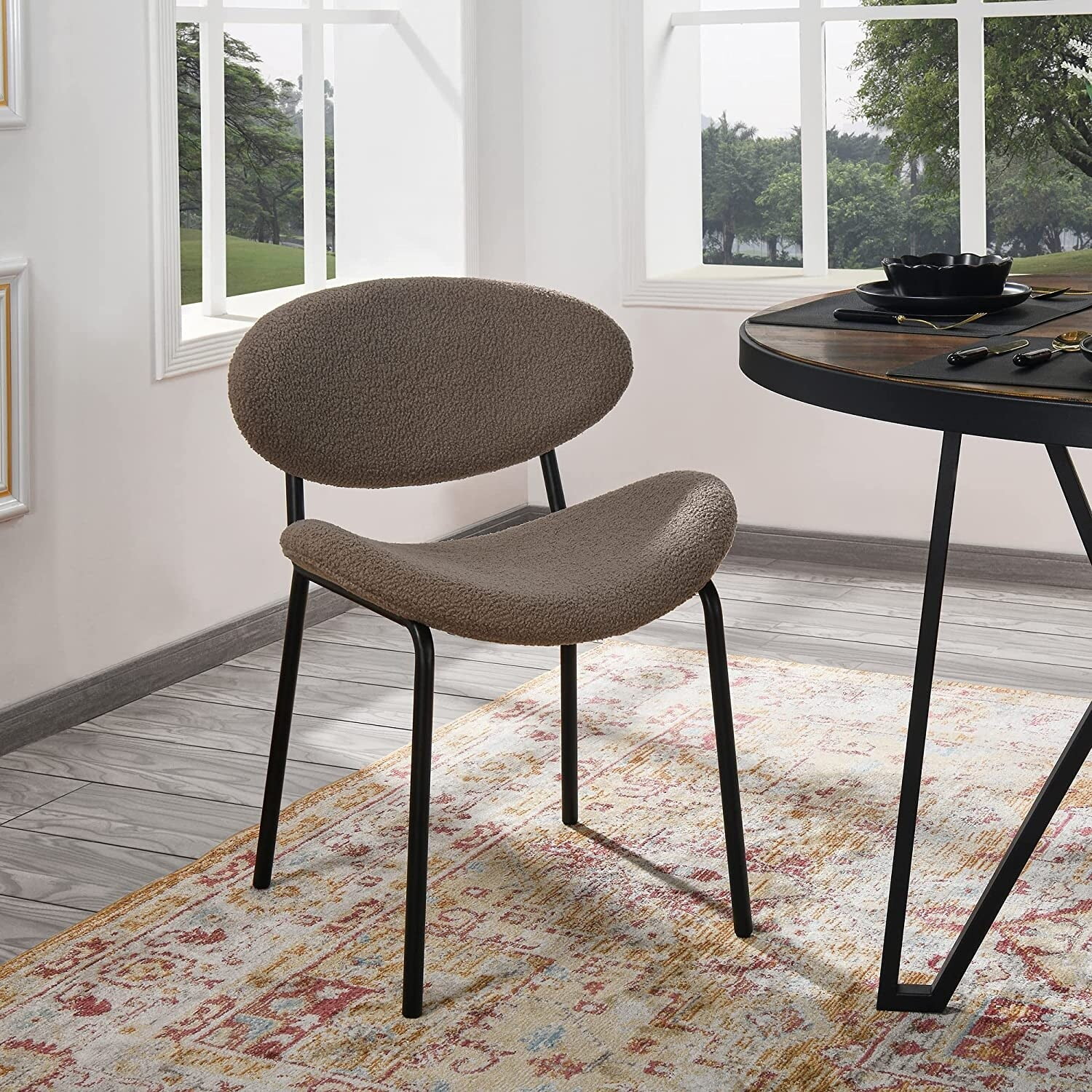 Set of 2 Modern Teddy Fabric Accent Chair Coffee - Set of 2