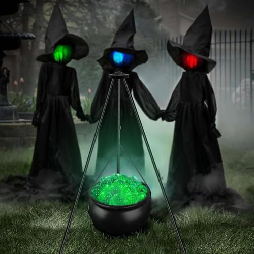 Halloween Decorations Outdoor - Witches Plastic Cauldron on Tripod, with Lights & 20 Clear Plastic Balls for Halloween Indoor & Outdoor Yard Lawn Decoration, Haunted House Props Witches Cauldron
