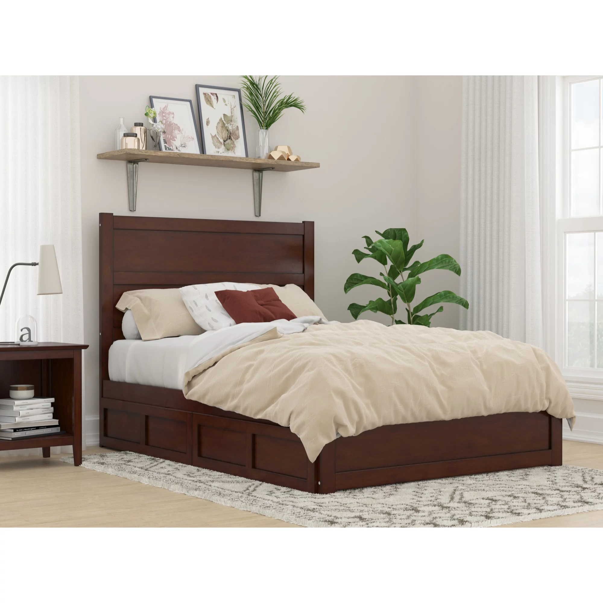 AFI NoHo Wood Full Bed with Footboard and 2 Drawers in Walnut