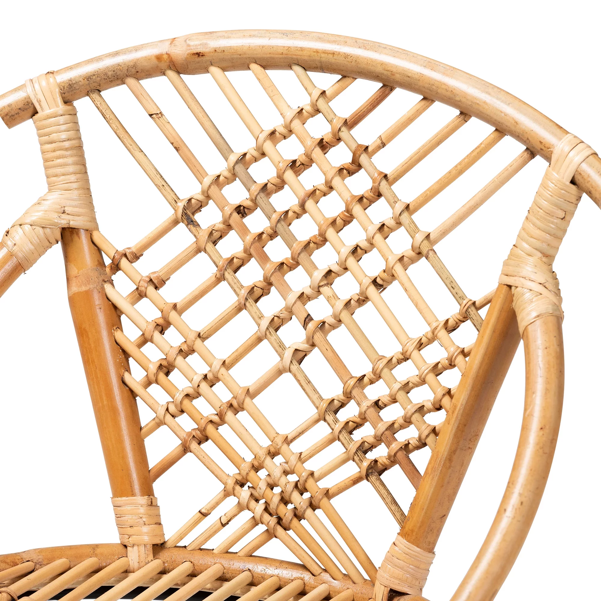 bali & pari Pro Modern Bohemian Natural Brown Rattan and Black Metal 2-Piece Dining Chair Set