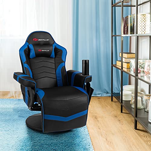 POWERSTONE Gaming Recliner Massage Gaming Chair with Footrest Ergonomic PU Leather Single Sofa with Cup Holder Headrest and Side Pouch, Adjustable Living Room Chair Seating, Black