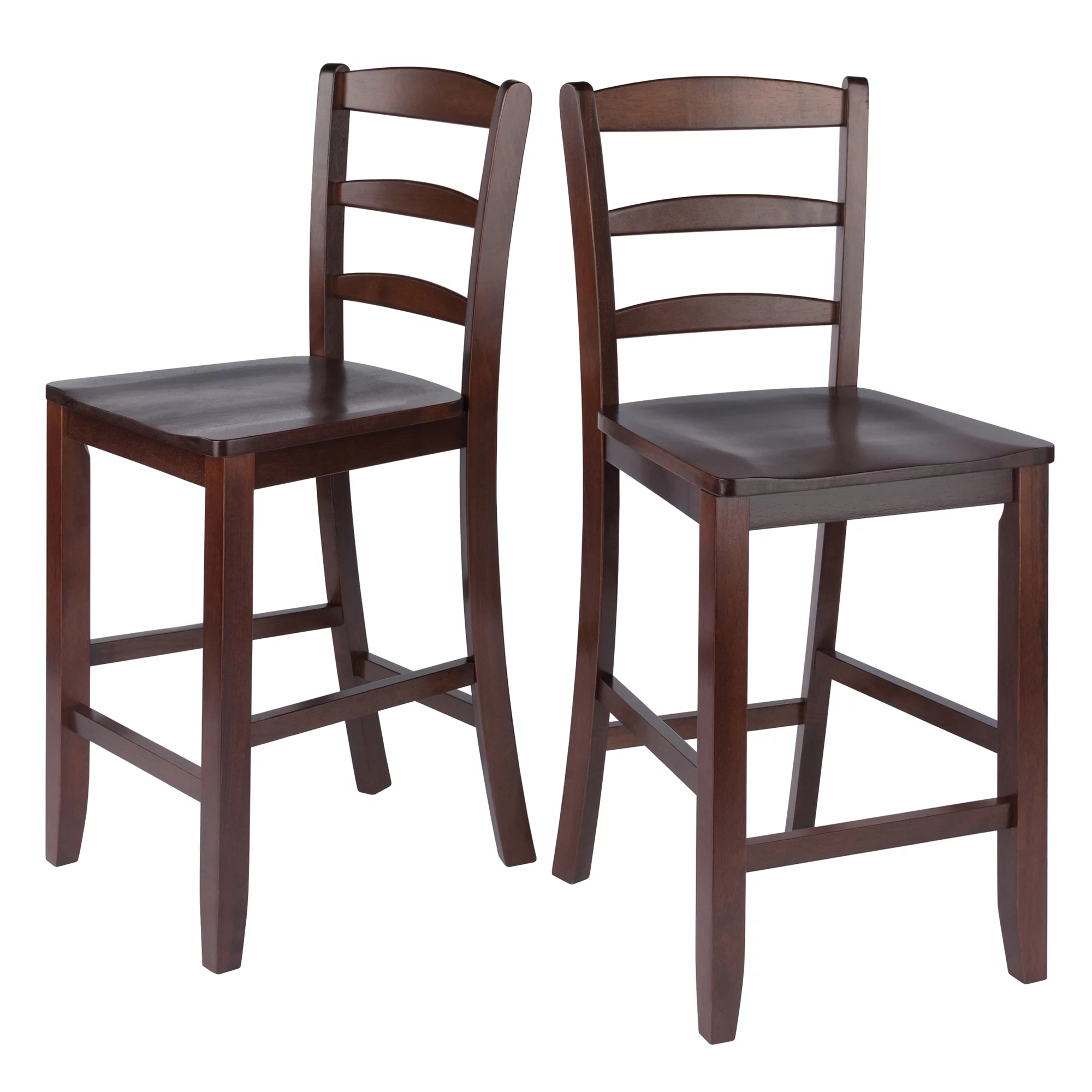 Winsome Wood Lynnwood 3-Pc Set, Drop Leaf Table & 2 Ladder Back Counter Stools, Walnut Finish