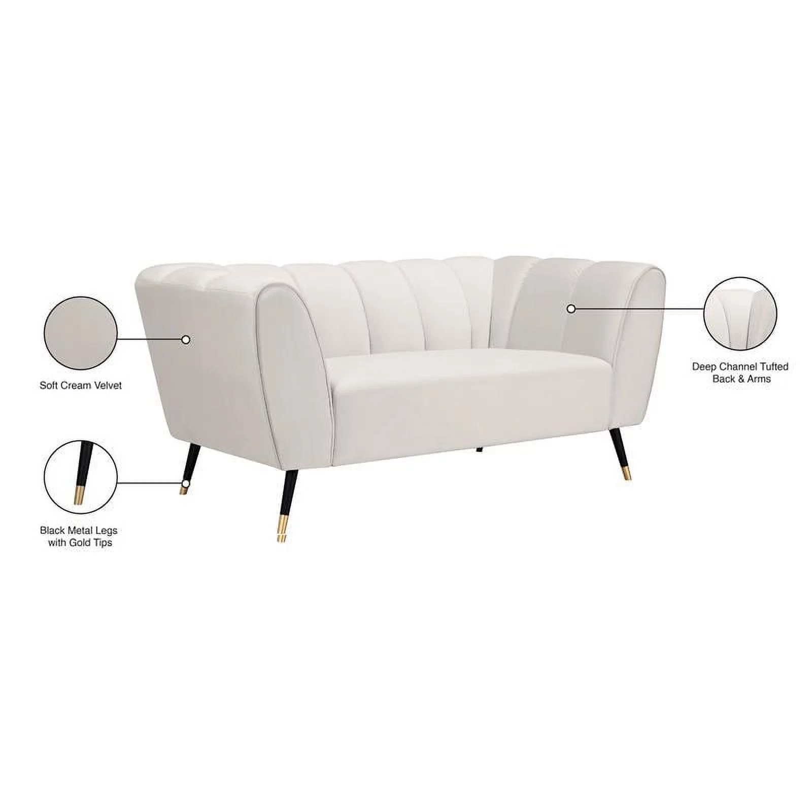 Meridian Furniture Beaumont Cream Velvet Loveseat