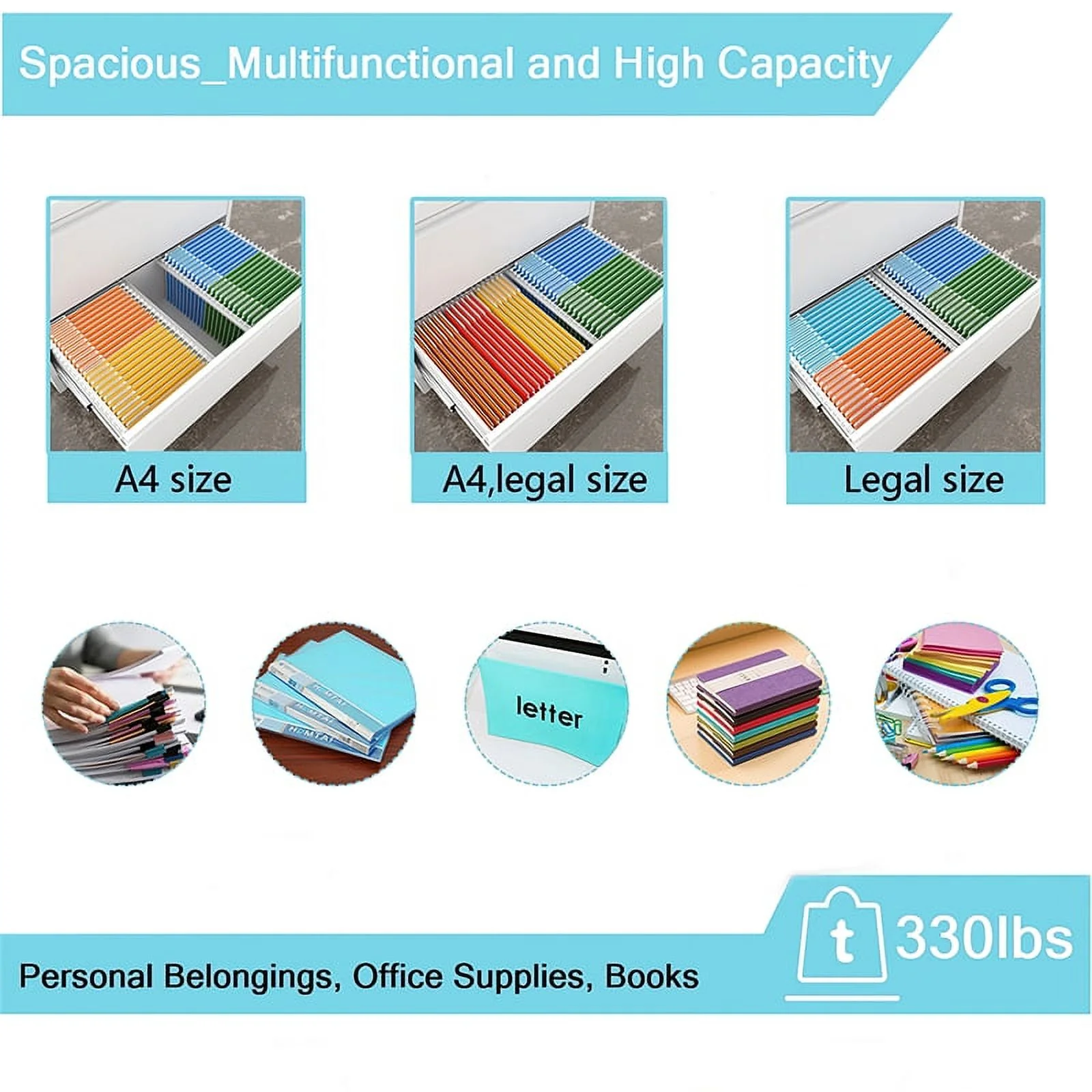 GangMei 4-Drawer Steel Metal Lateral Filing Cabinet with Lock in White