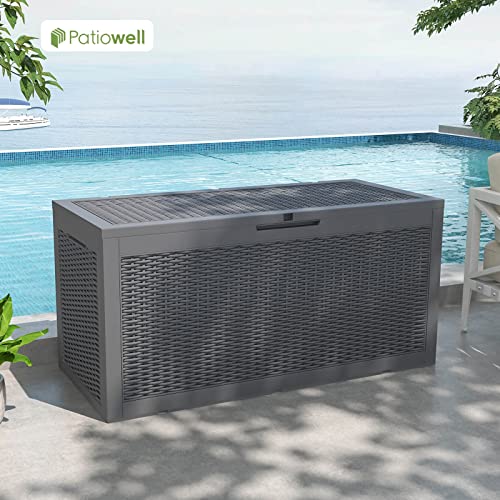 Patiowell 100 Gallon Resin Deck Box, Waterproof Large Outdoor Storage Box for Patio Furniture and Garden Tools, Dark Brown
