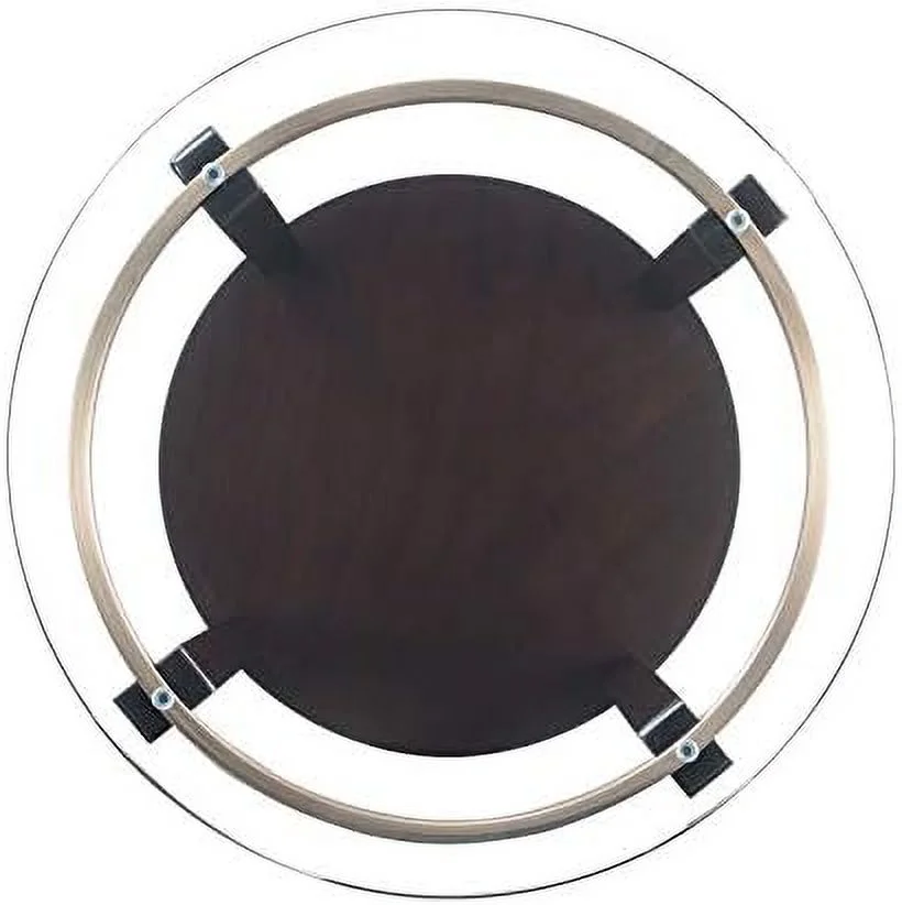 KHBIULIFE Round Traditional Wood End Table with Glass Top in Espresso