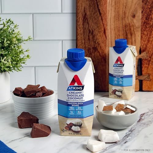 Atkins Creamy Chocolate Coconut Protein Shake, 15g Protein, 2g Net Carbs, 1g Sugar, Keto Friendly, 12 Count