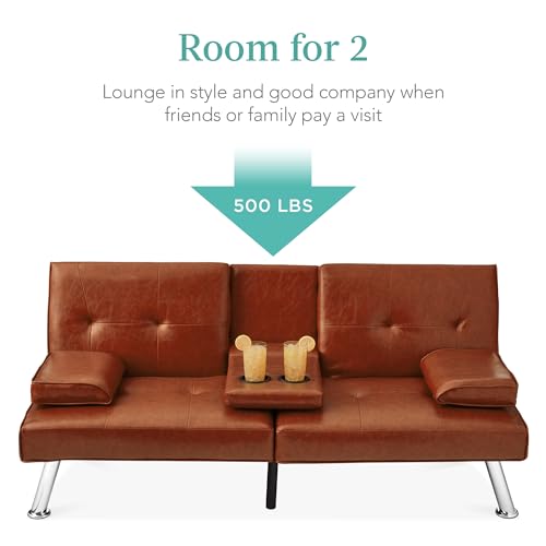 Best Choice Products Faux Leather Upholstered Modern Convertible Futon, Adjustable Folding Sofa Bed, Guest Bed w/Removable Armrests - Blue