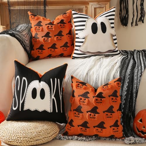 TOYPOPOR Christmas Decorations, Double Sided Throw Pillow Covers 18x18 Inches Set of 4, Christmas Tree, Snowflakes, Merry Christmas, Snowman Reindeer Cushion Case for Farmhouse Home Holiday Decor