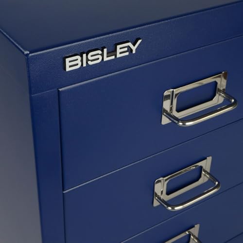 Bisley 10-Drawer Steel MultiDrawer Cabinet - Black, Chrome Pull Handles with Label Holders, Powder-Coated Steel, Removable Drawers, Fits Under Most Desks, Labels Included