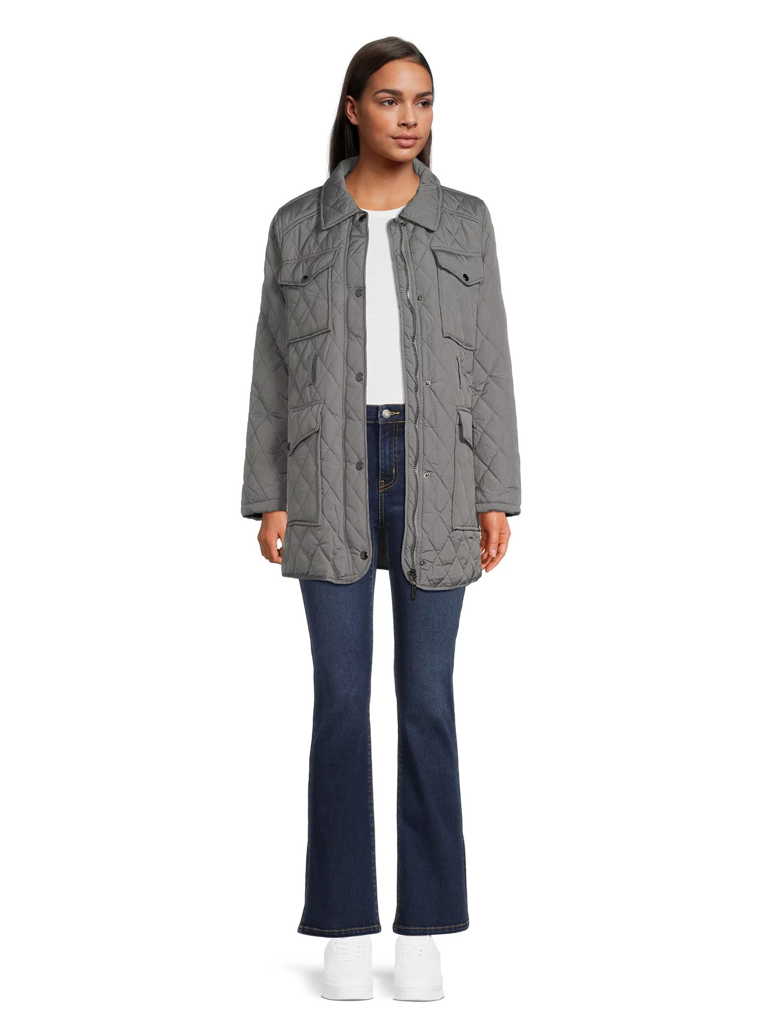 Urban Republic Women’s Thin Quilted Barn Jacket with Belt