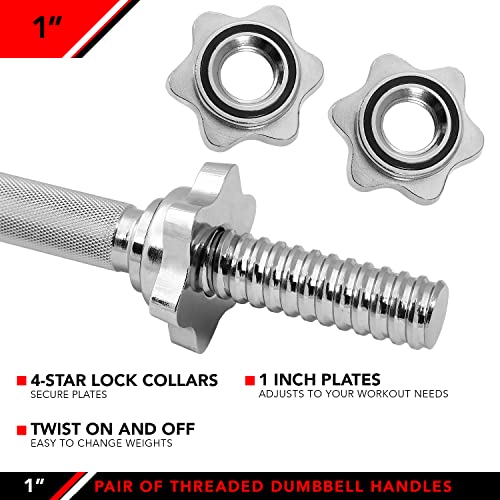 JFIT Threaded Dumbbell Handles, Set of 2, with Star Collars, Fits 1” Standard Plates