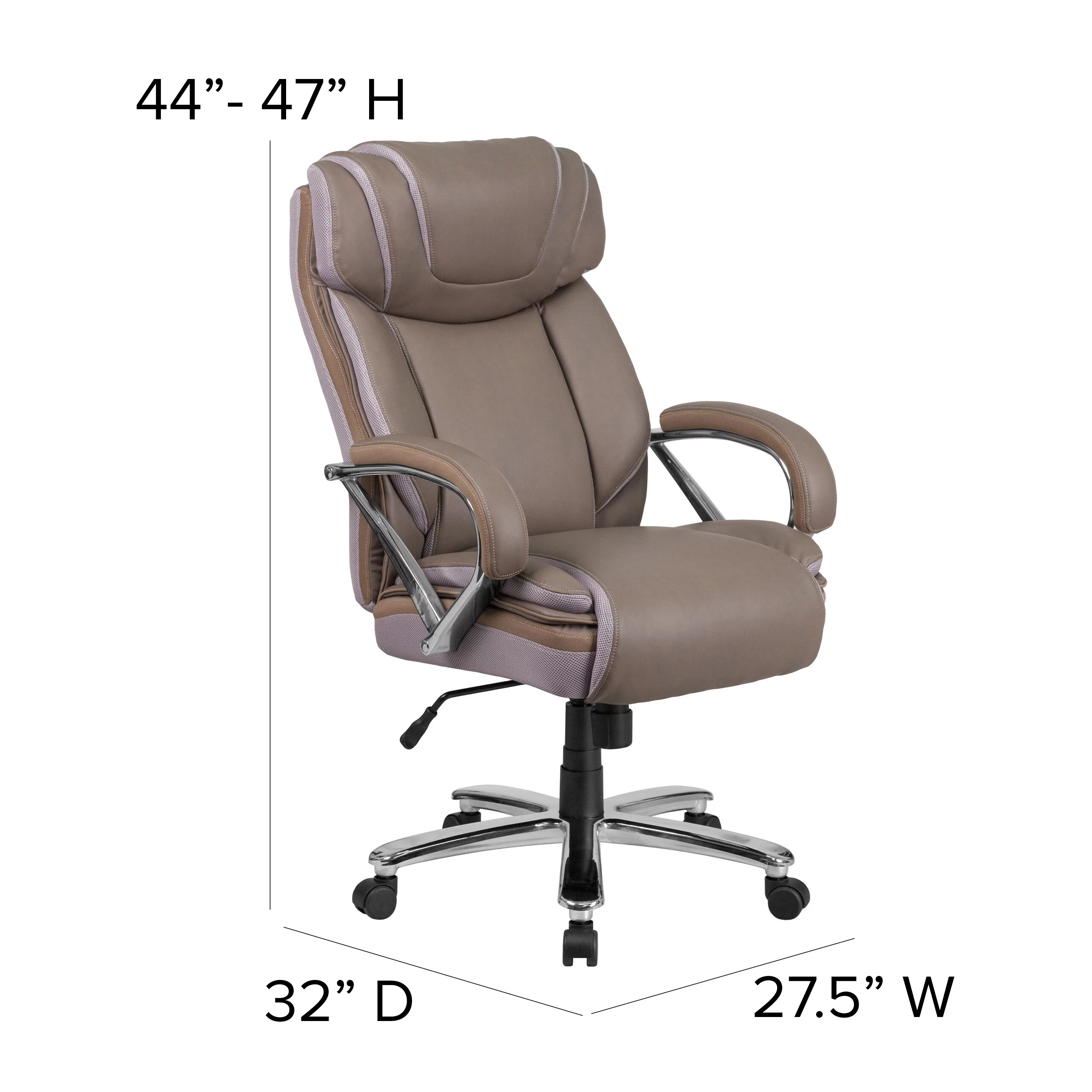 Emma + Oliver 500 lb. Big & Tall Taupe LeatherSoft Ergonomic Office Chair with Extra Wide Seat