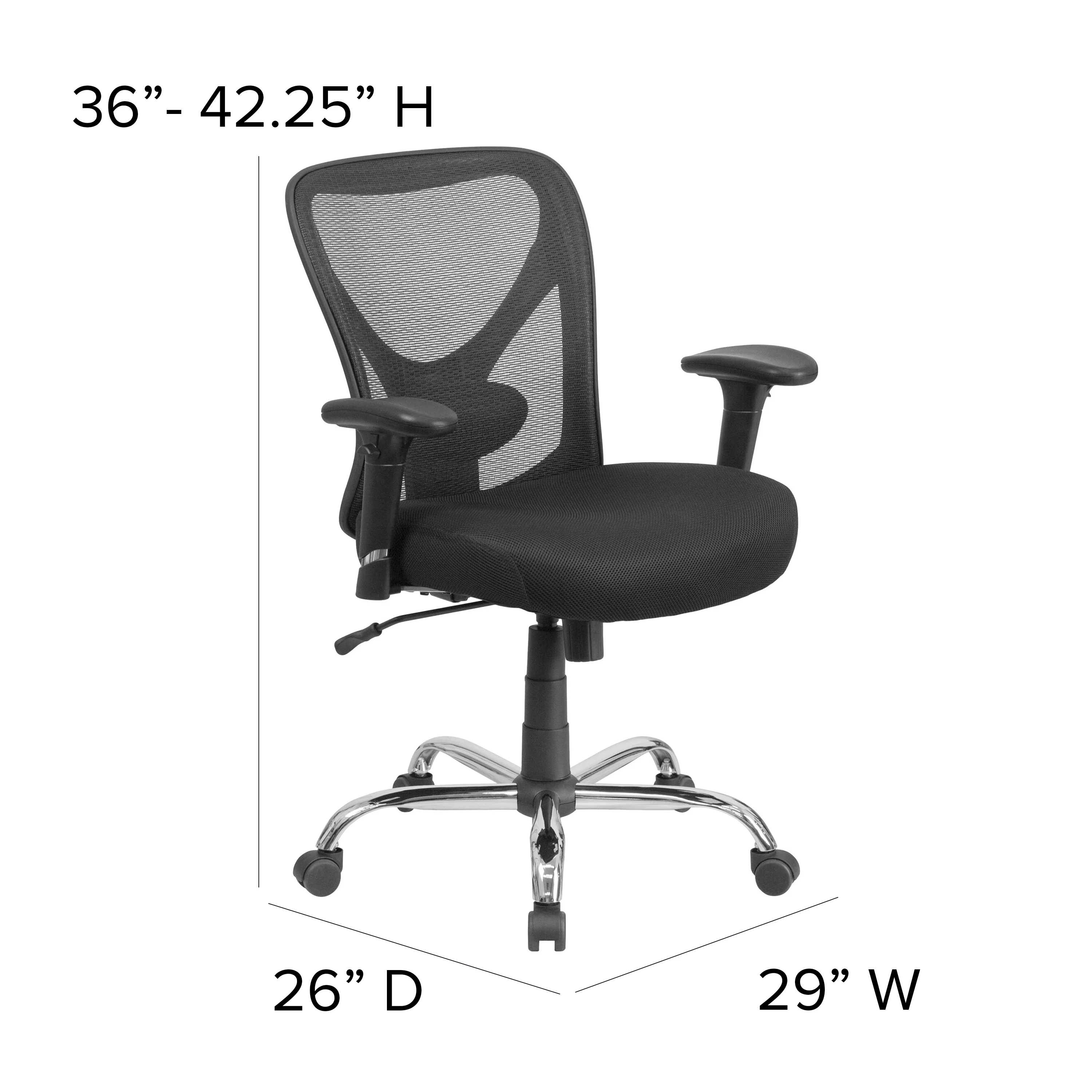 BizChair Big & Tall 400 lb. Rated Black Mesh Swivel Ergonomic Task Office Chair with Height Adjustable Back and Arms